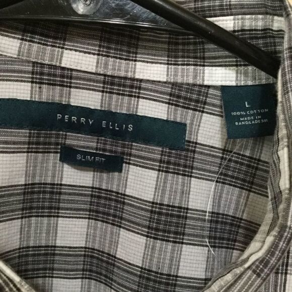 Perry Ellis Black Gray White Check Button Front Shirt L NWOT - Picture 4 of 9